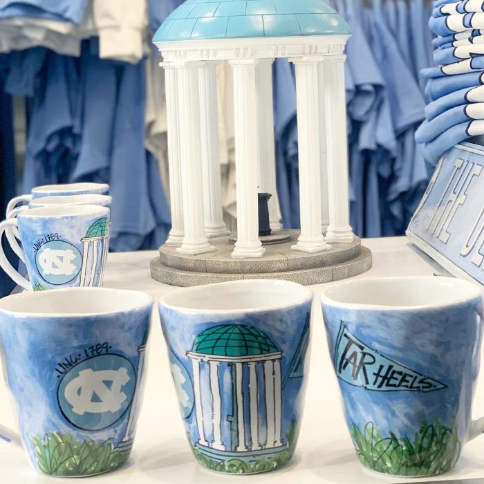 Tar Heel mugs at Shrunken Head Boutique Chapel Hill