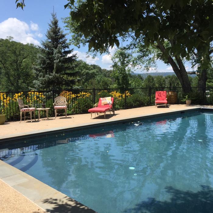 Pool chairs and seating at the Fieldstone Pool in Loudoun County
