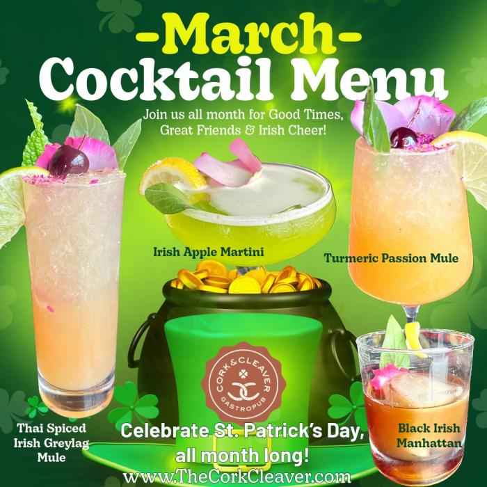 Cork and Cleaver March Drink Menu