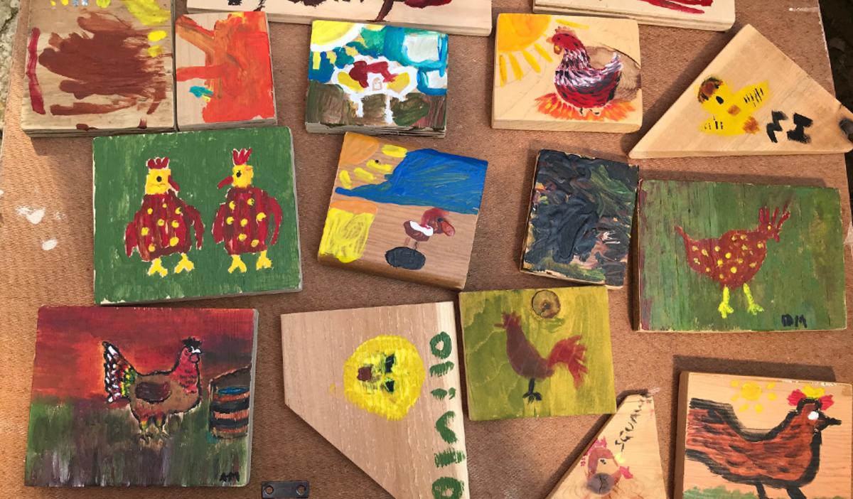 Painted chickens at Art Barn's Art Blitz 2021