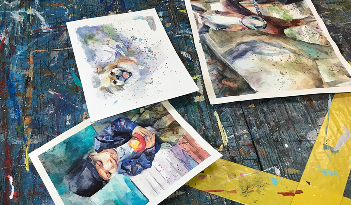 Watercolor paintings at Art Barn's Art Blitz 2021