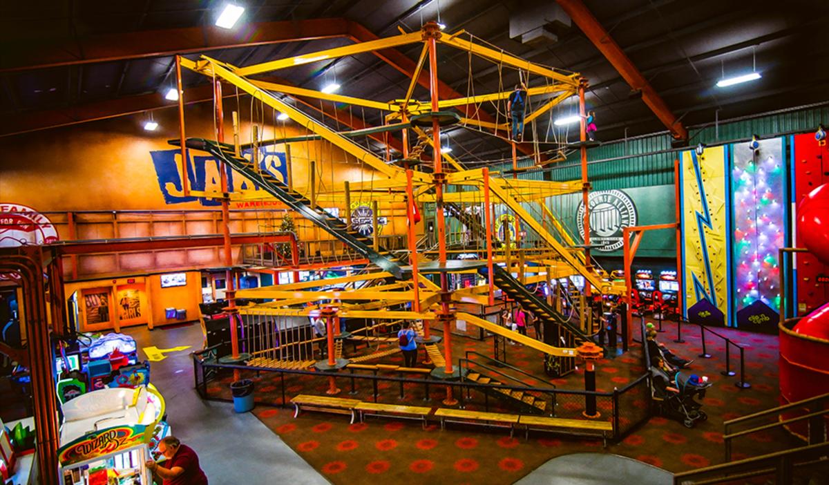 An indoor course at JAK's Warehouse Sky Trail