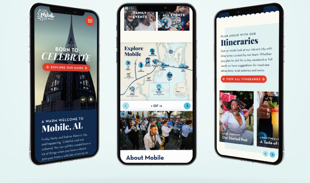 The Visit Mobile website mocked up on mobile phones.