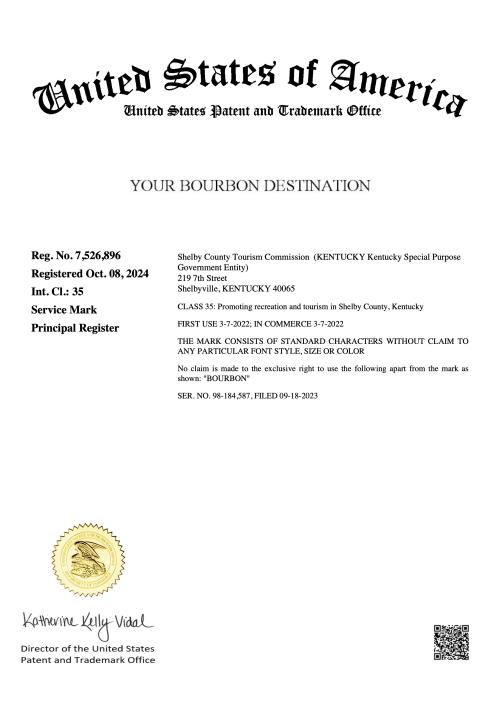 Your Bourbon Destination Trademark Certificate
