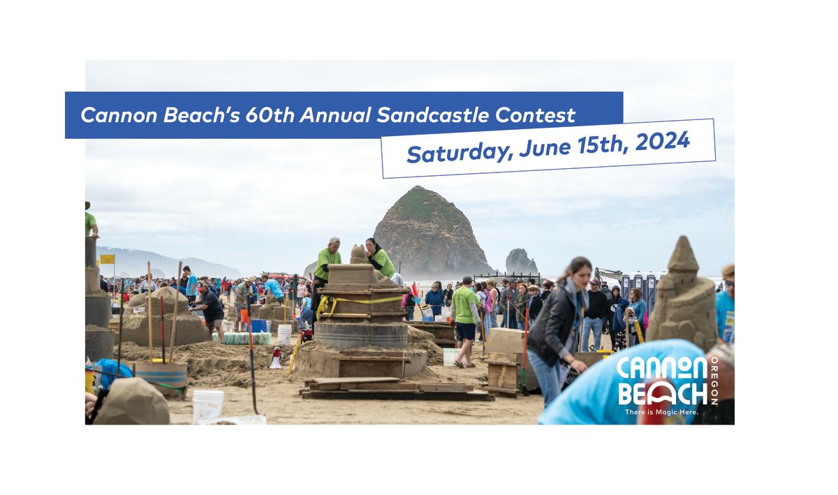 Save the Date! 60th Annual Cannon Beach Sandcastle Contest Reminder Graphic