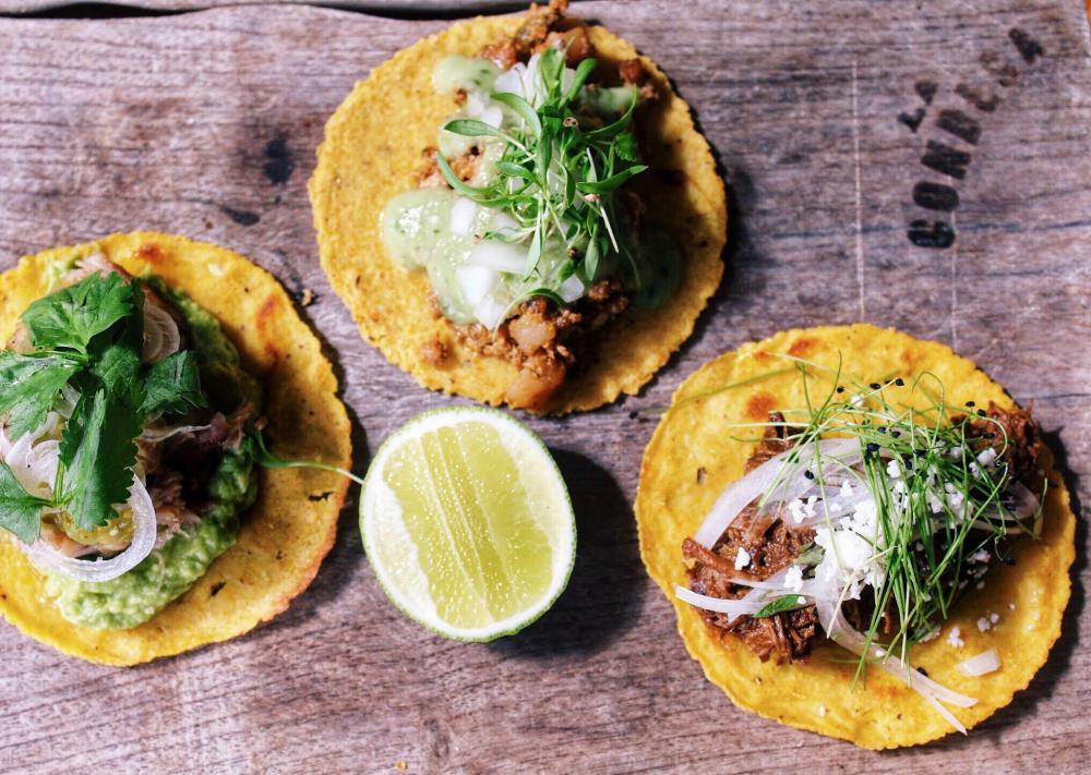 Three open faced tacos from La Condesa in Austin Texas
