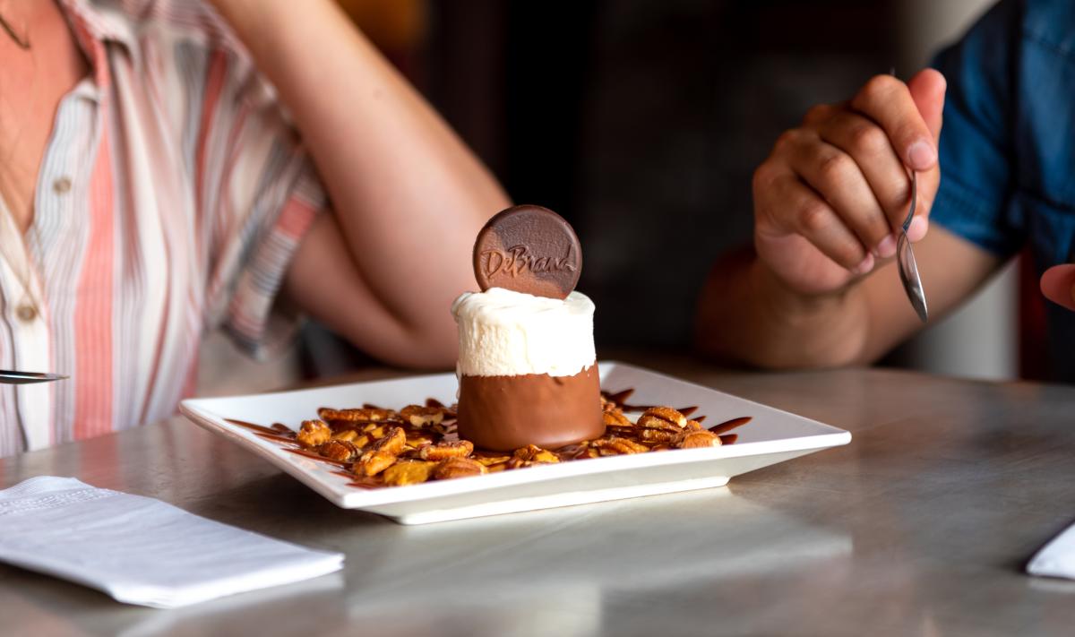 People sharing ice cream sundae at DeBrand Find Chocolate