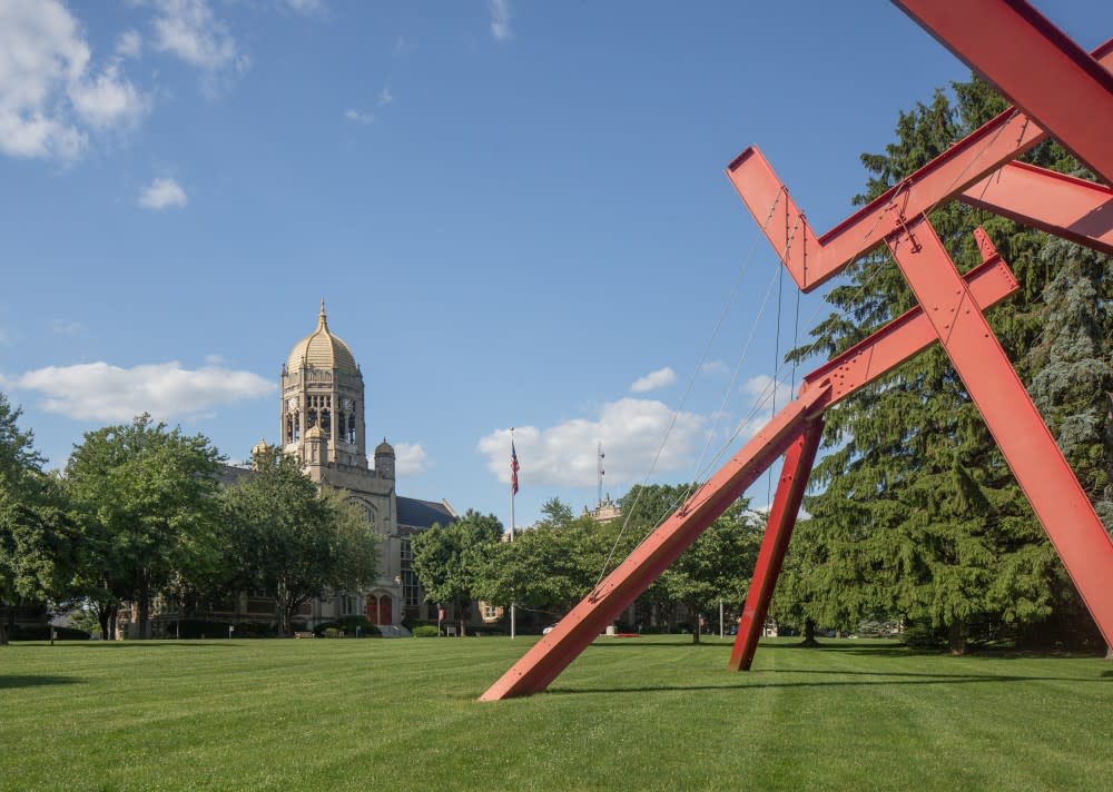 The sculpture "Victor's Lament" on the lawn at Muhlenberg College in Allentown, Pa.