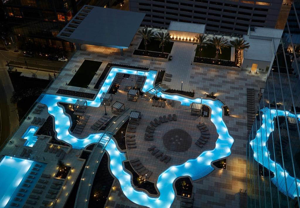 Marriott Marquis Texas Shaped Lazy River At Night