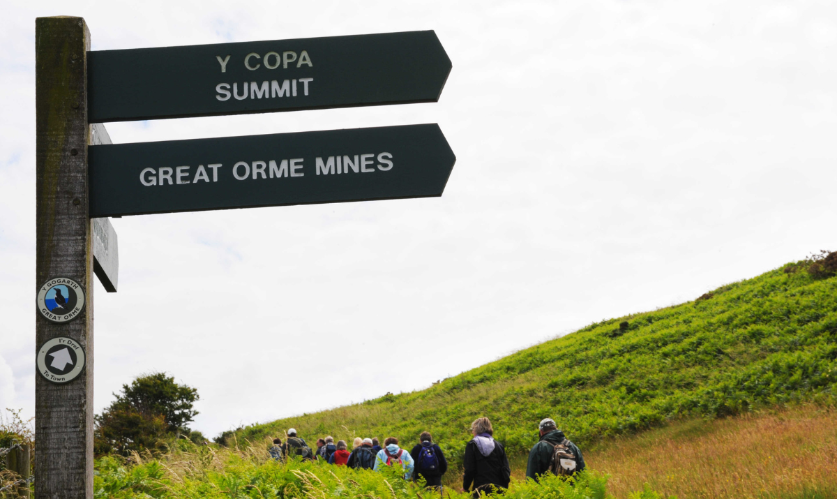 Image of walks and a sign post pointing to Great Orme Mines