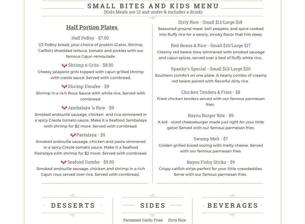 Bayou Menu