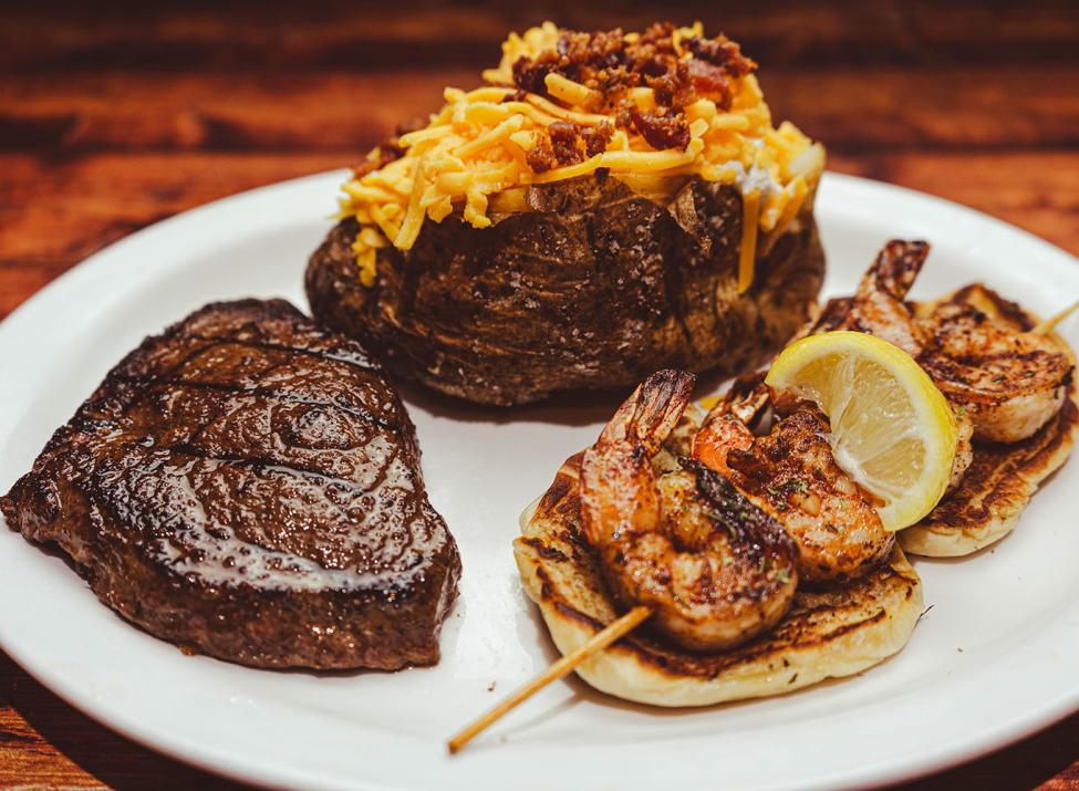 Sirloin, Shrimp and Loaded Baked Potato