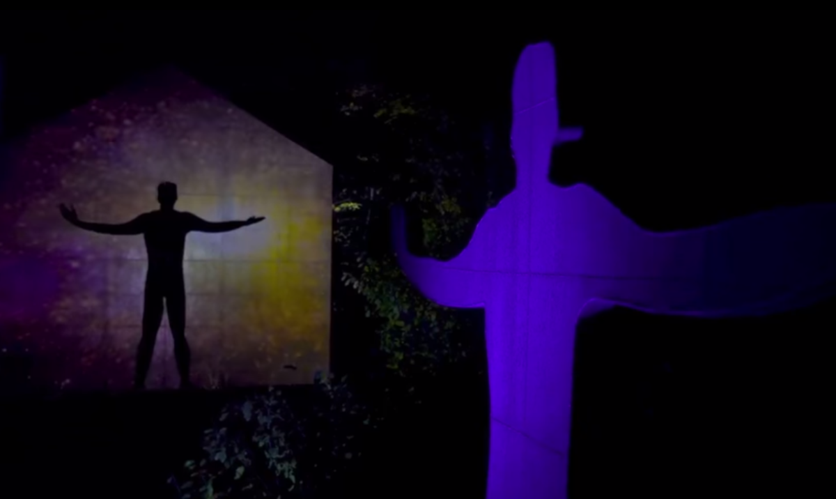 sculpture park, night, illuminated