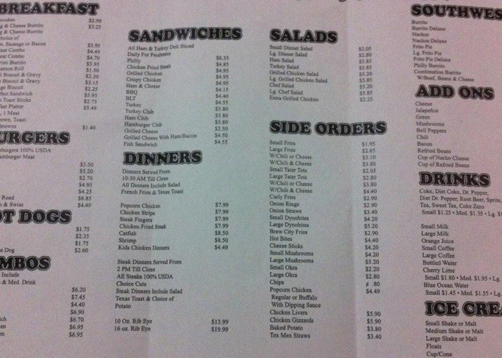 Burger outlet barn menu