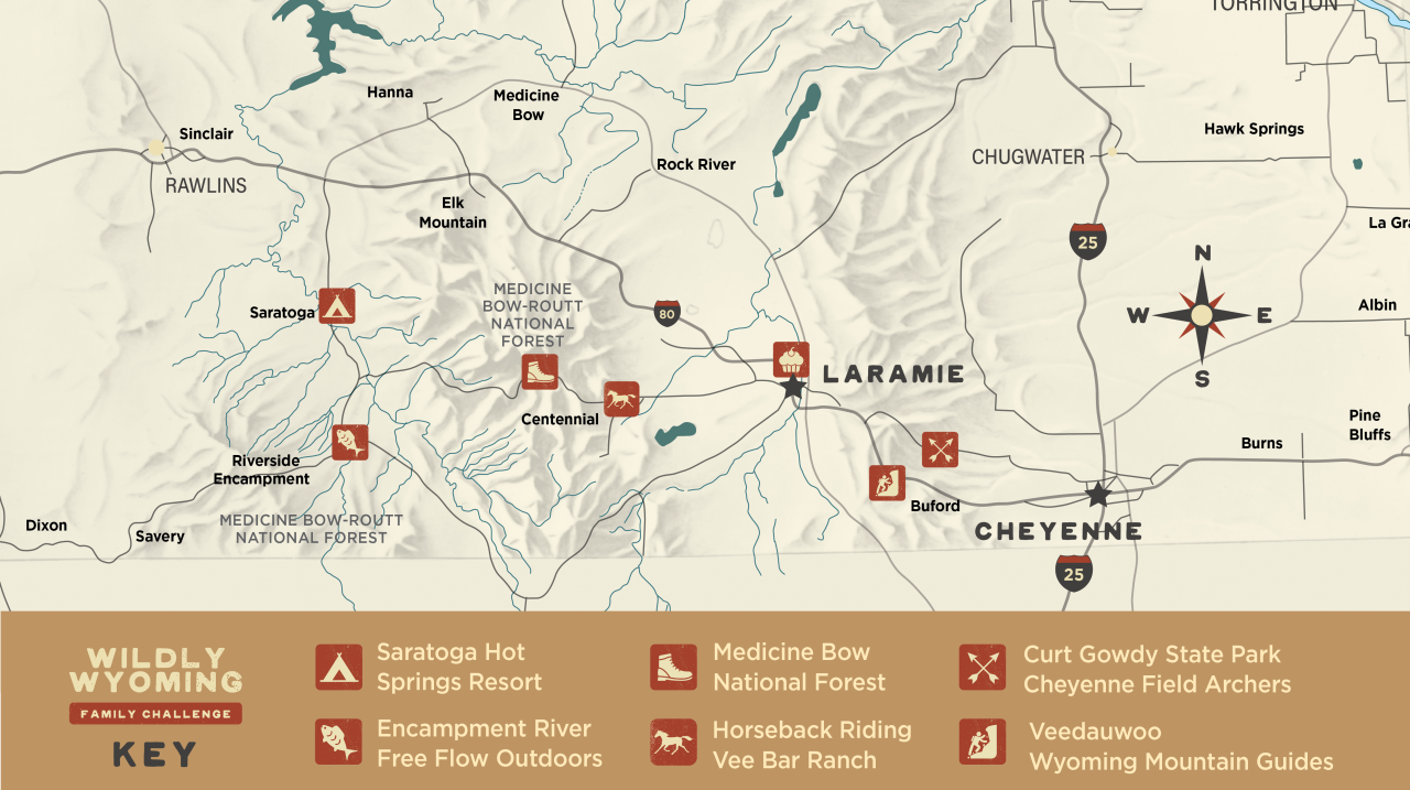 an illustrated map of the Wildly Wyoming Family actvities
