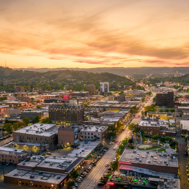 Drone shot of Downtown Rapid City, SD