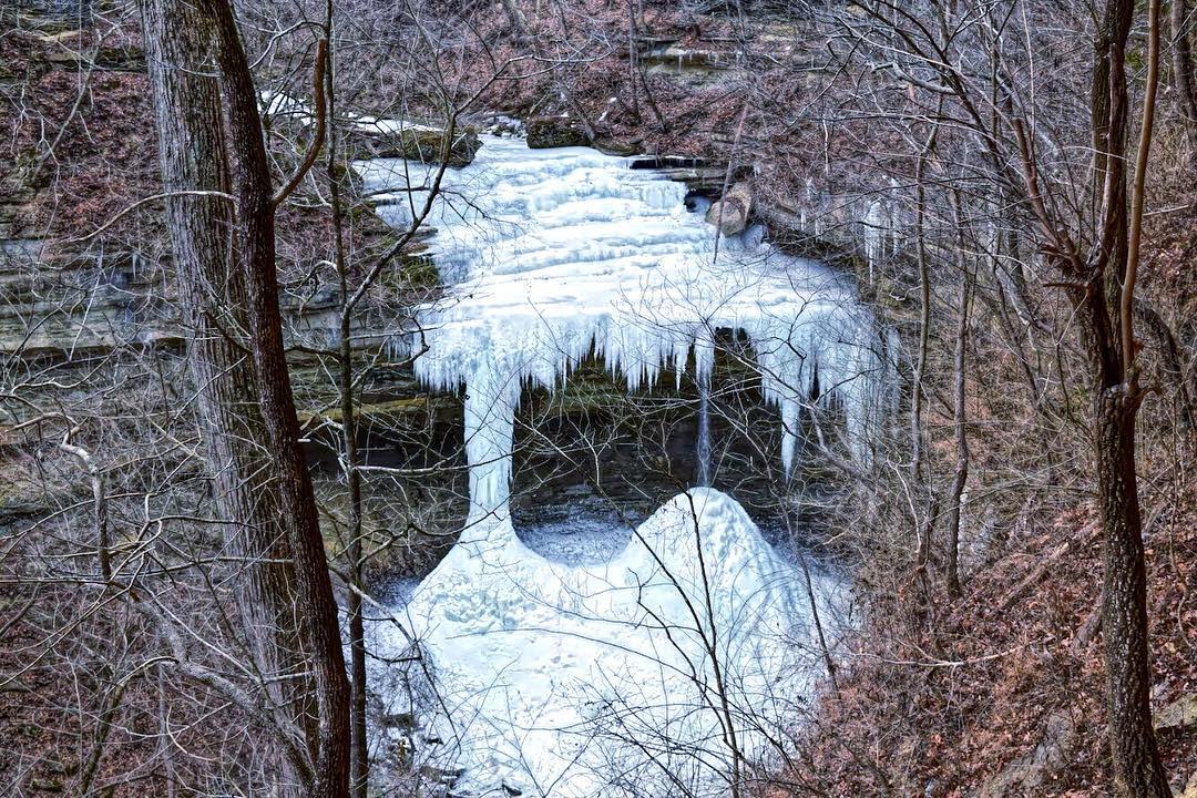 Frozen waterfall at Clifty Falls State Park in Madison