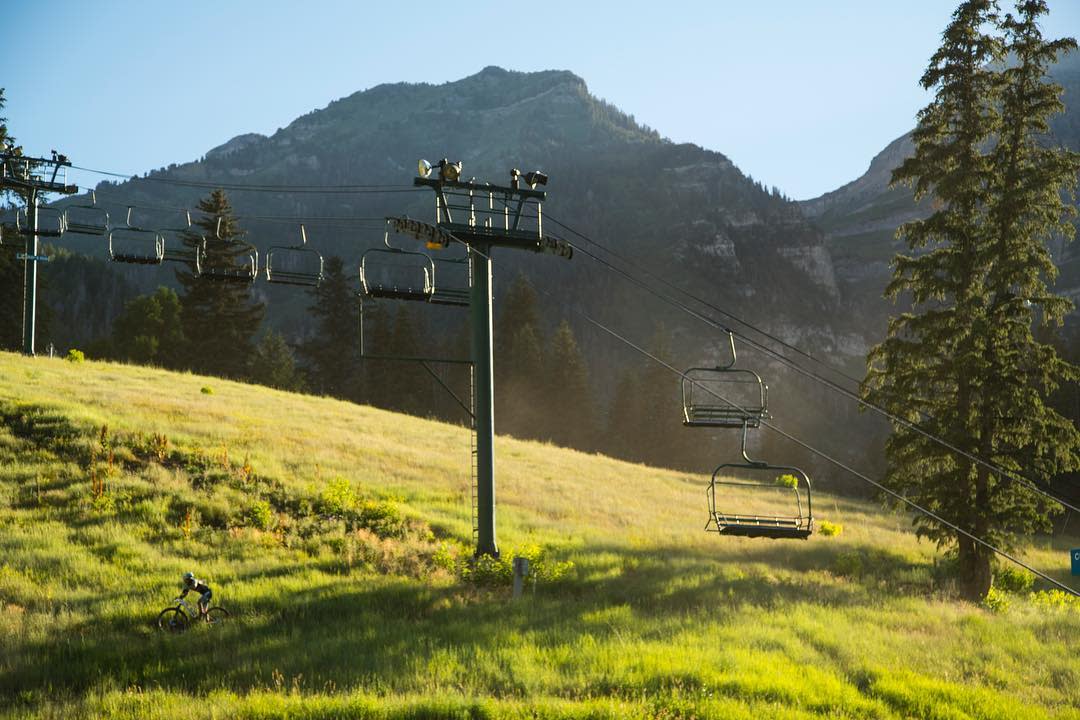Sundance Lift with Mountains in the background during the summer
