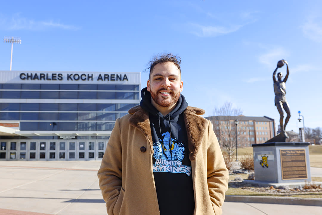 Sky Kings owner Ben Hamd poses for a photo outside of Charles Koch Arena