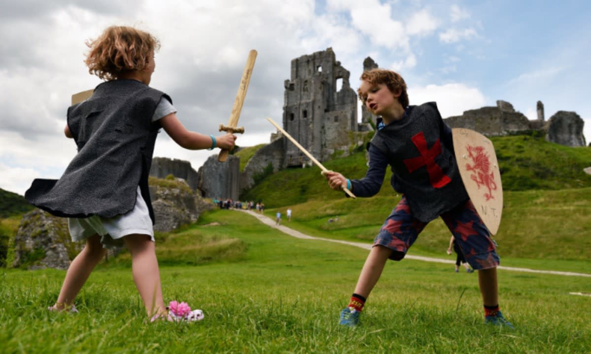 Children playing at Corfe Castle