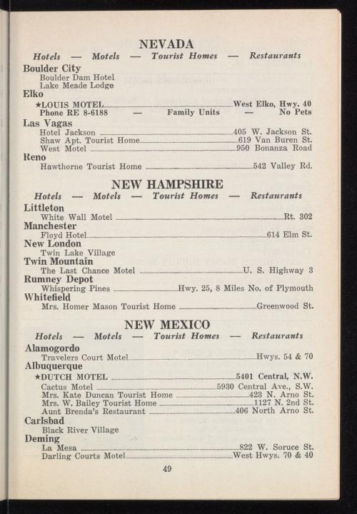 Green Book, New Mexico Listings (1952)