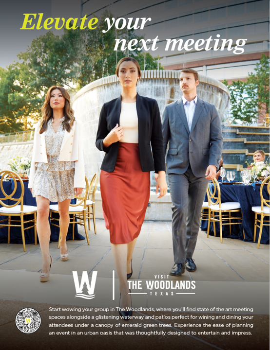 Visit The Woodlands Meetings Advertising - Three professionals at an outdoor meeting in The Woodlands Texas