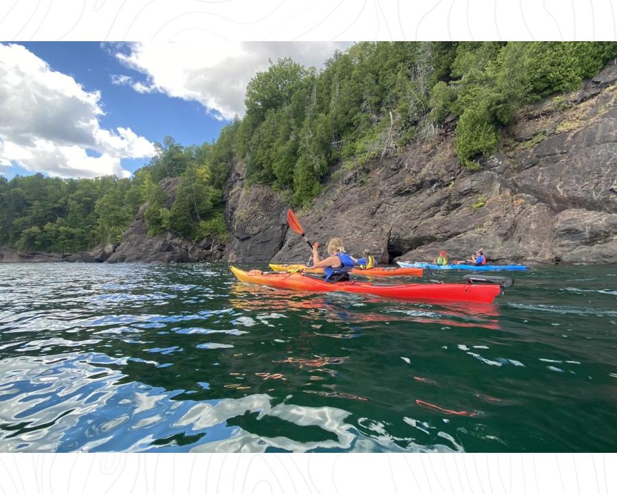 A guided kayaking tour on Lake Superior