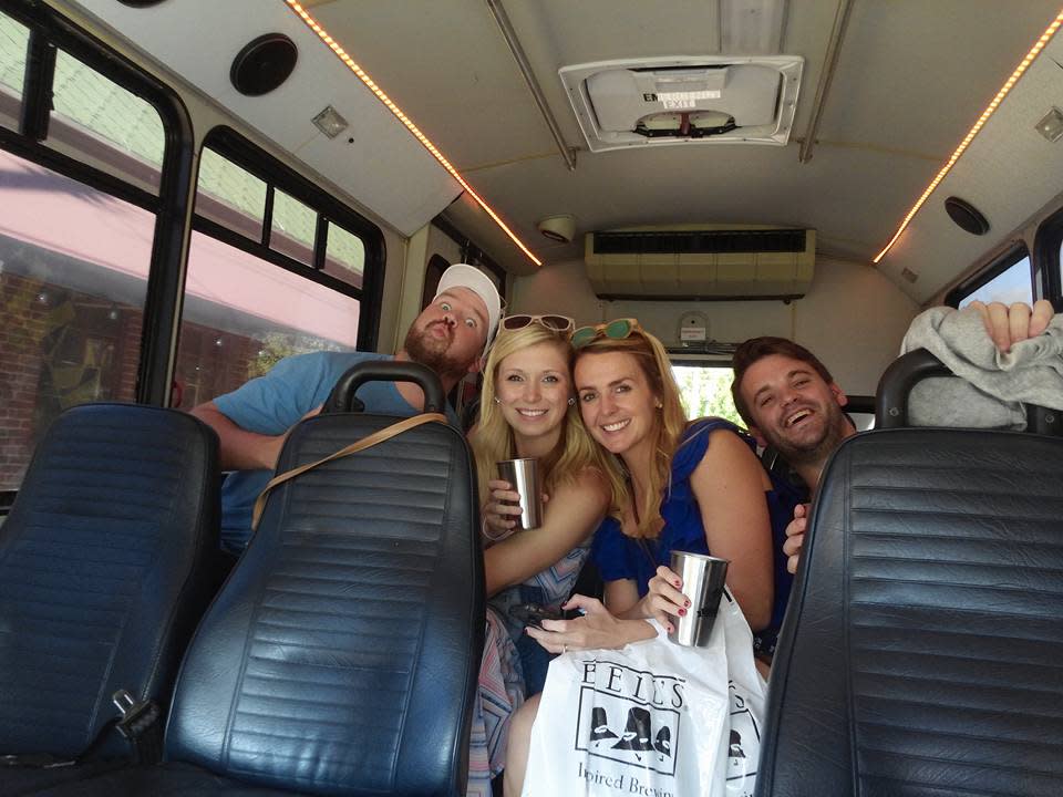 People aboard the Kalamazoo Brew Bus