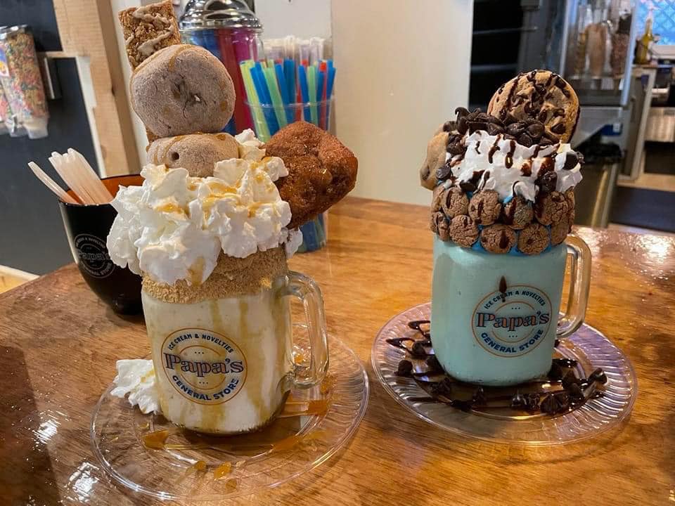 Milkshakes are topped cookies, sauces and other goodies at Papa's Ice Cream and Treats
