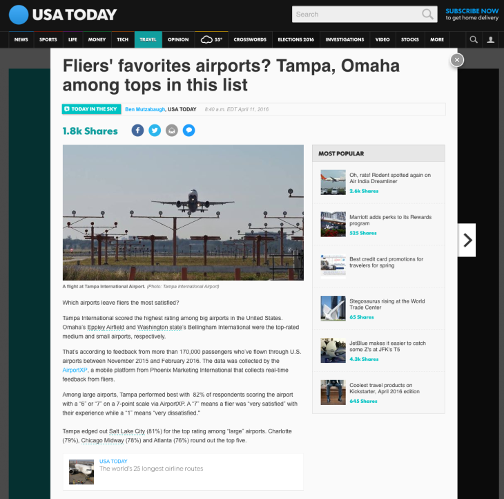 USA Today - article - Omaha airport
