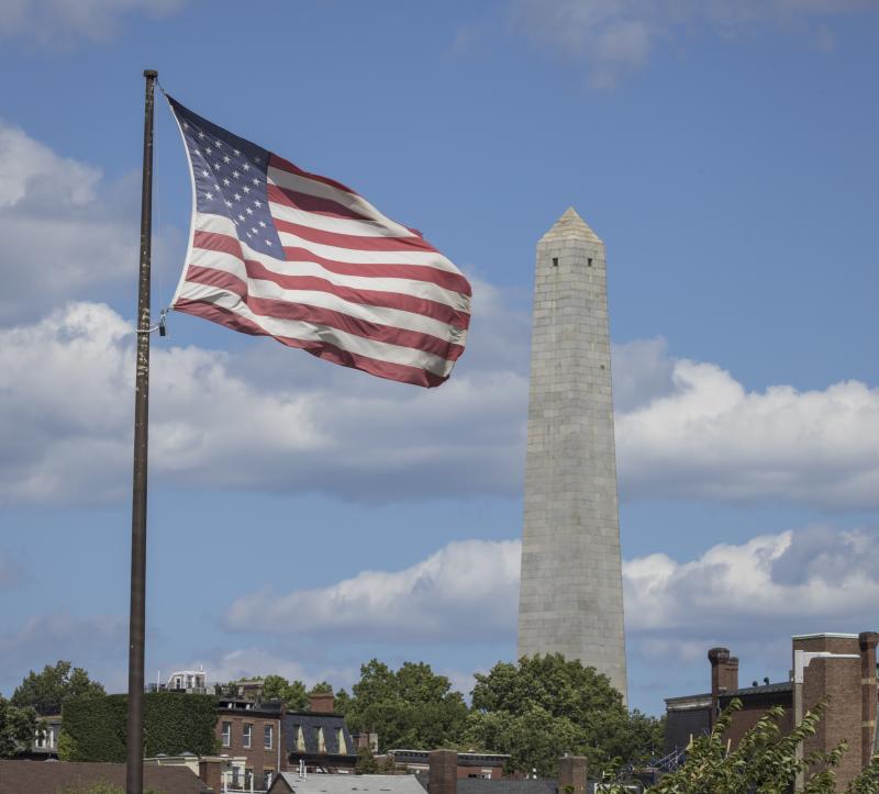 Bunker Hill Monument and American Flag