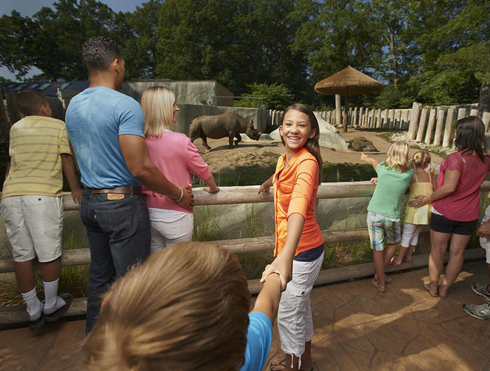 Family looking at the Black Rhino