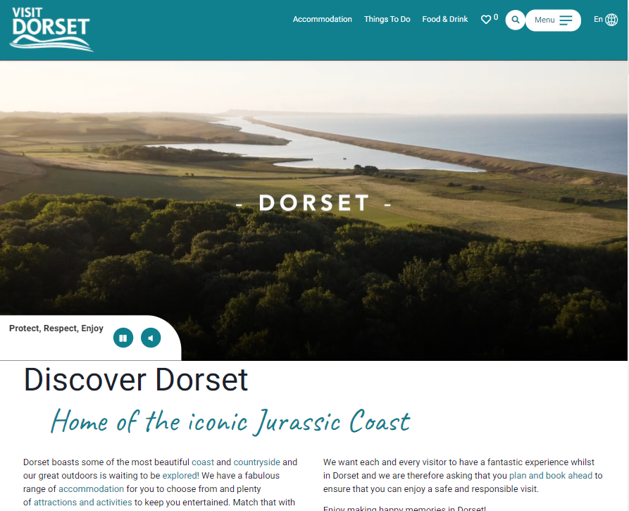 Screen Grab of the Visit Dorset website home page