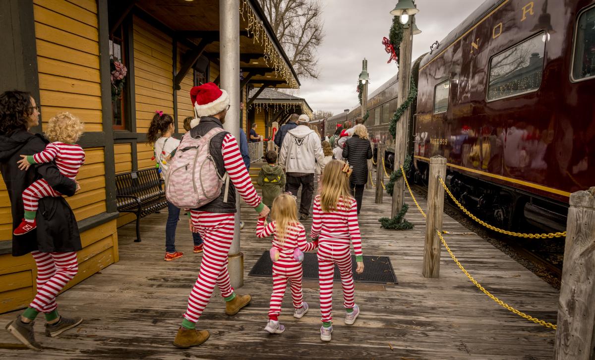Families boarding the Polar Express