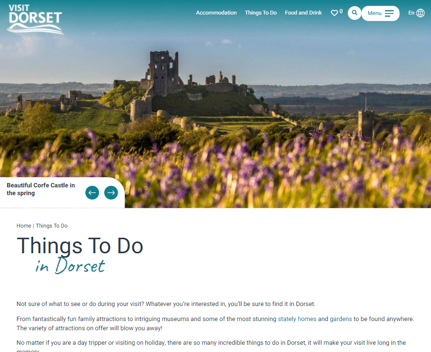 Things to do pages on the Visit Dorset website