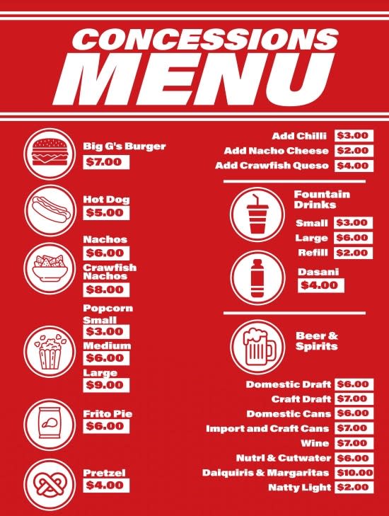 Ragin Cajun Concession Stand Menu