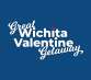 A red heard dots the I in Wichita in the text "Great Wichita Valentine Getaway" in white over a blue backgroun