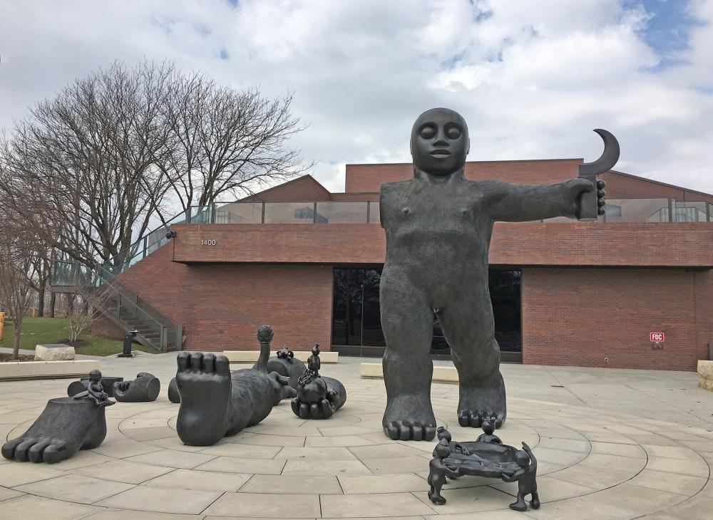 15-foot-tall figure made of bronze at the Wichita Art Museum