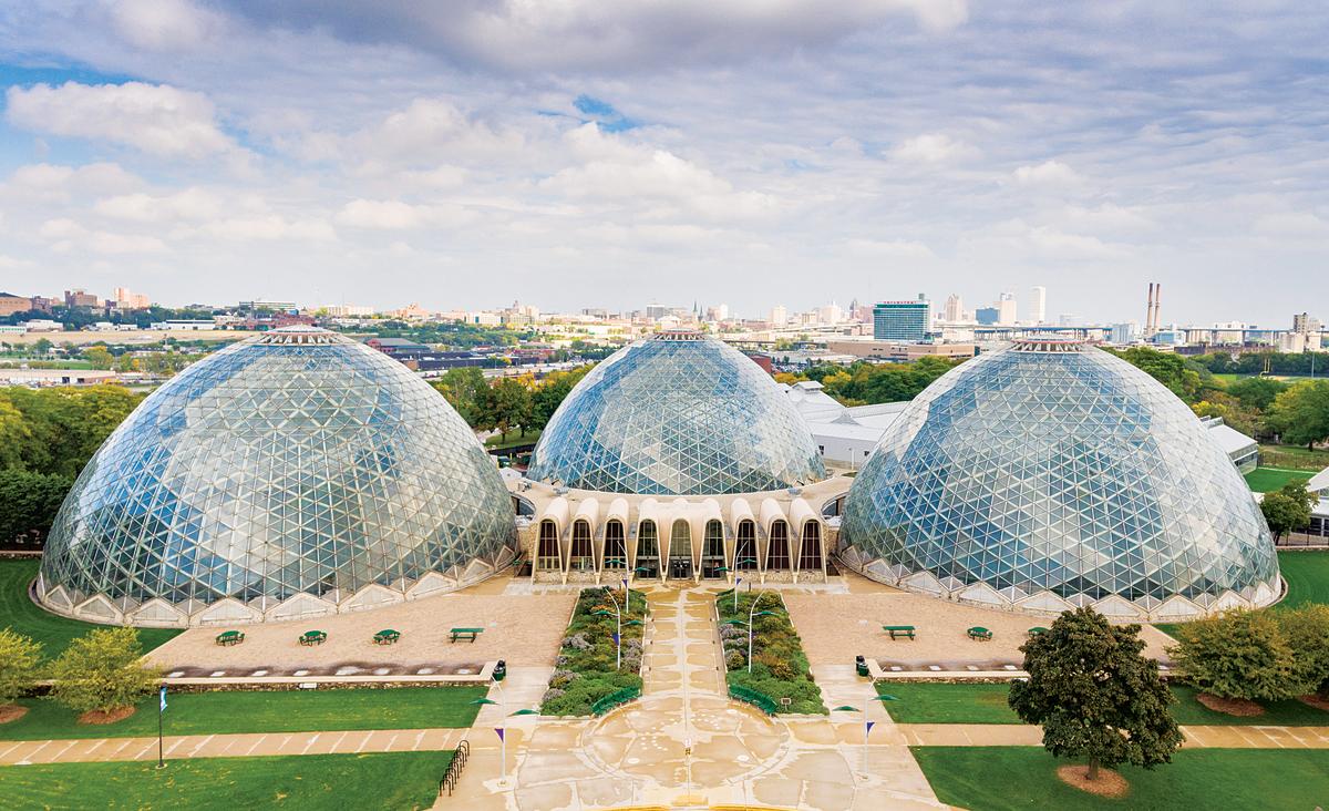 drone view of the Mitchell Park Domes