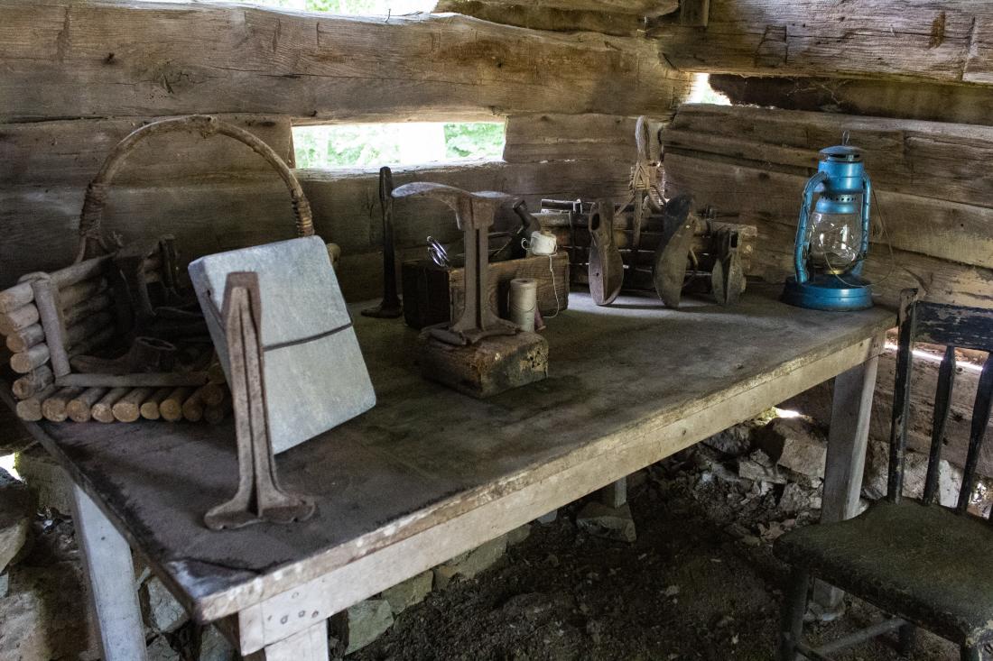 Cobbler's shop and tools at Historic Collinsville