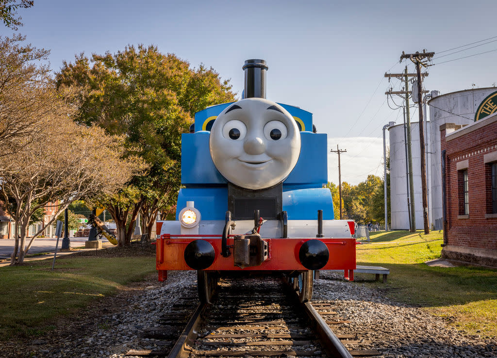 Thomas the Tank Engine on railroad tracks