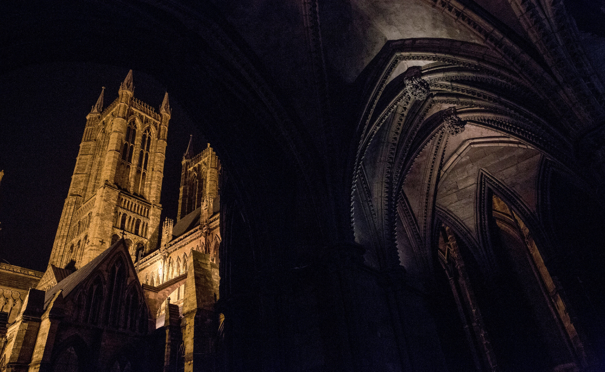 a picture of Lincoln cathedral shrouded in darkness late at night