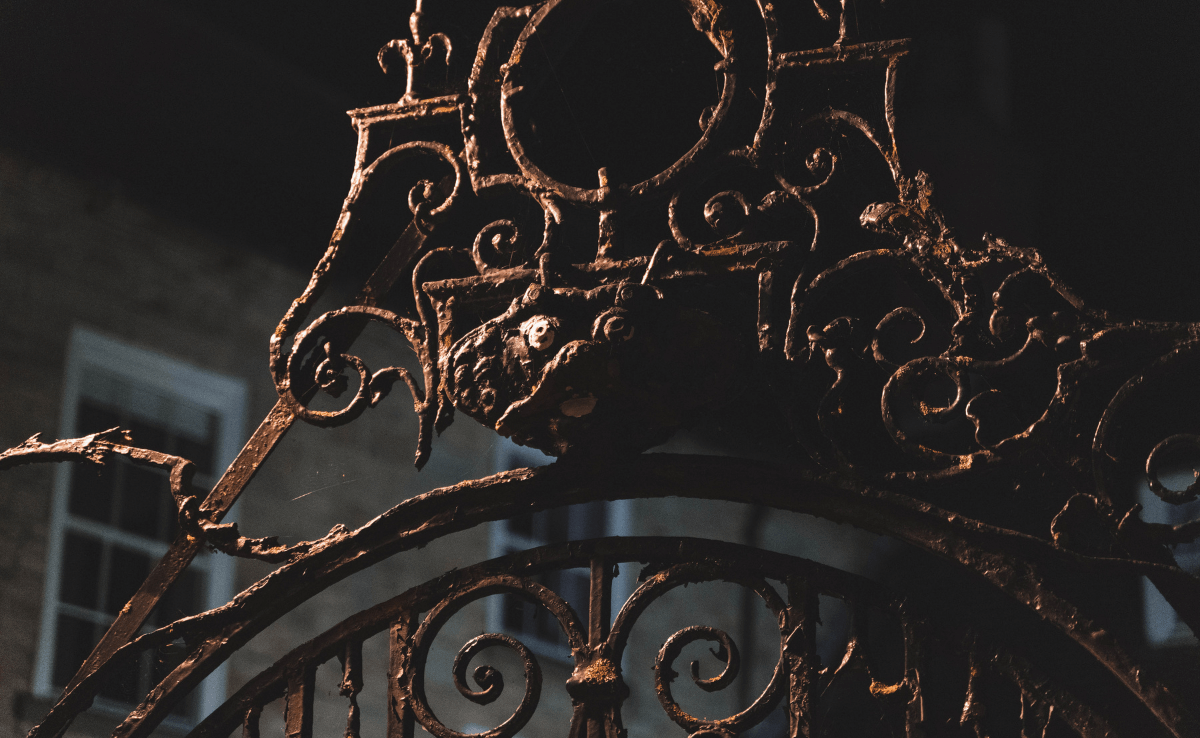a close-up view of Greestone Steps entrance gate