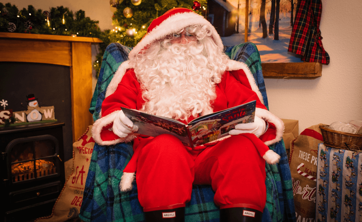 Santa ready a story at Tattershall Farm Park in Lincoln