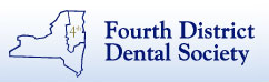 Fourth District Dental Society logo in blue with outline of New York State