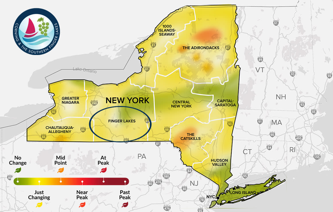 Updated Peak Foliage Map Of Finger Lakes 2022