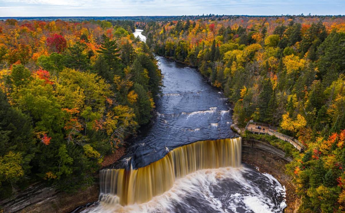 Image of fall colors at Tahquamenon Falls in Michigan's Upper Peninsula, USA