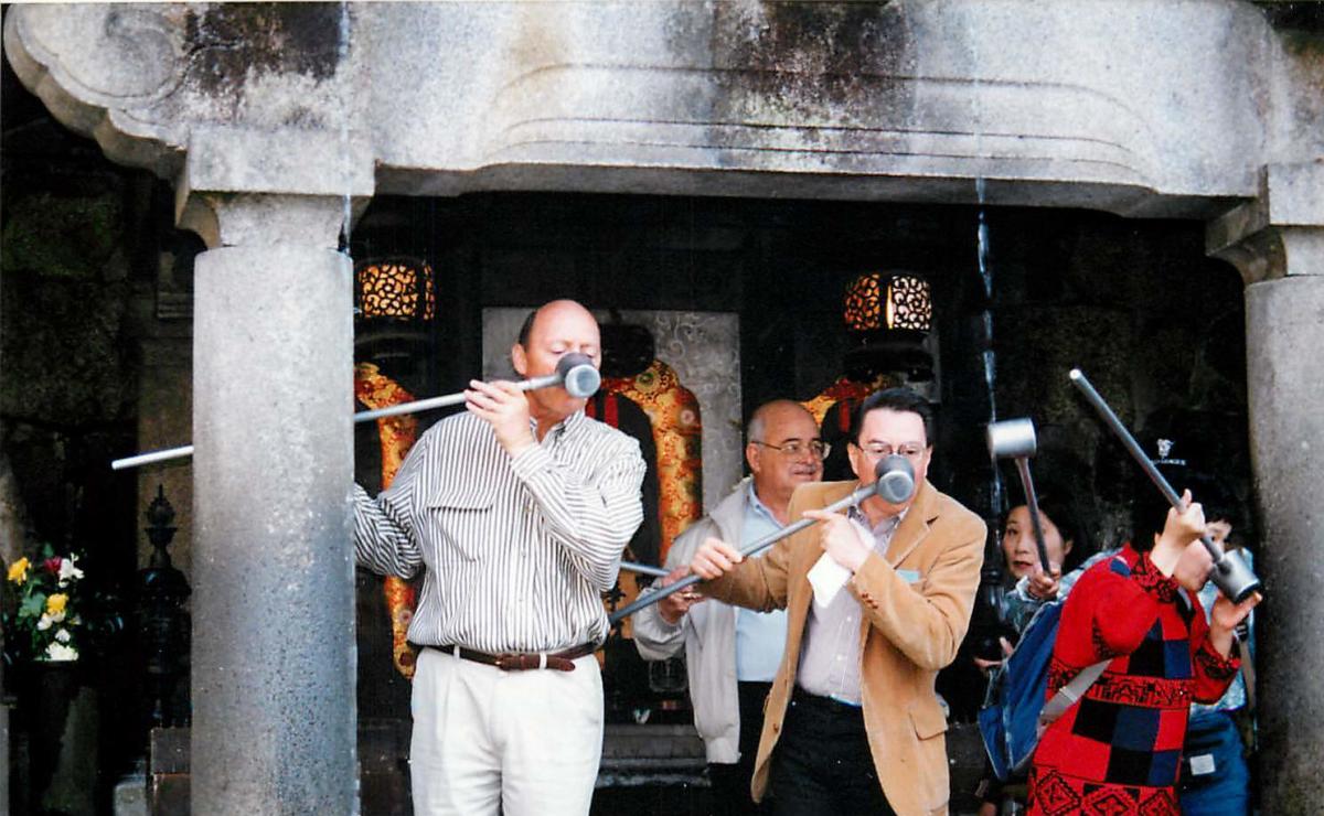 Delegates from Santa Fe visited Tsuyama, Japan, in April 1995—former mayor Larry Delgado, left;   Arthur Olivas, center, and former city councilor Art Sanchez.