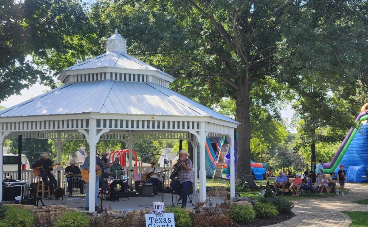 A band playing music in a gazebo in Augusta, Missouri.
