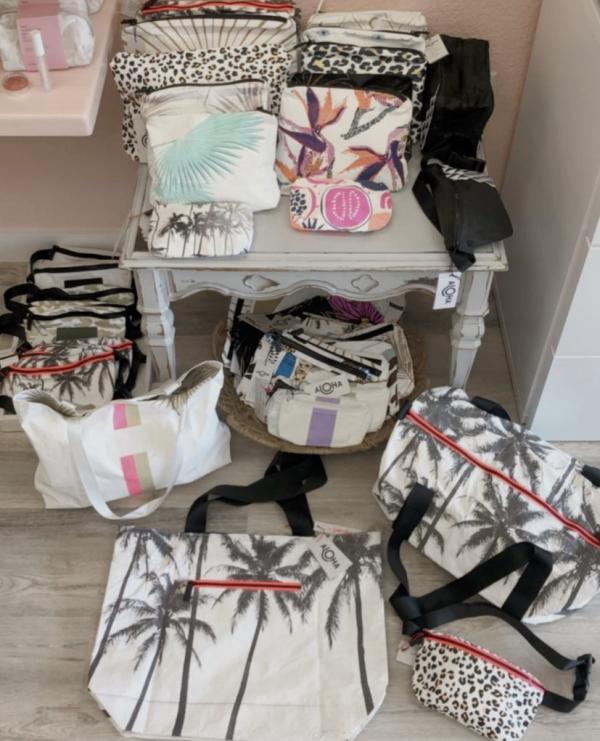 Handbags on display at a store